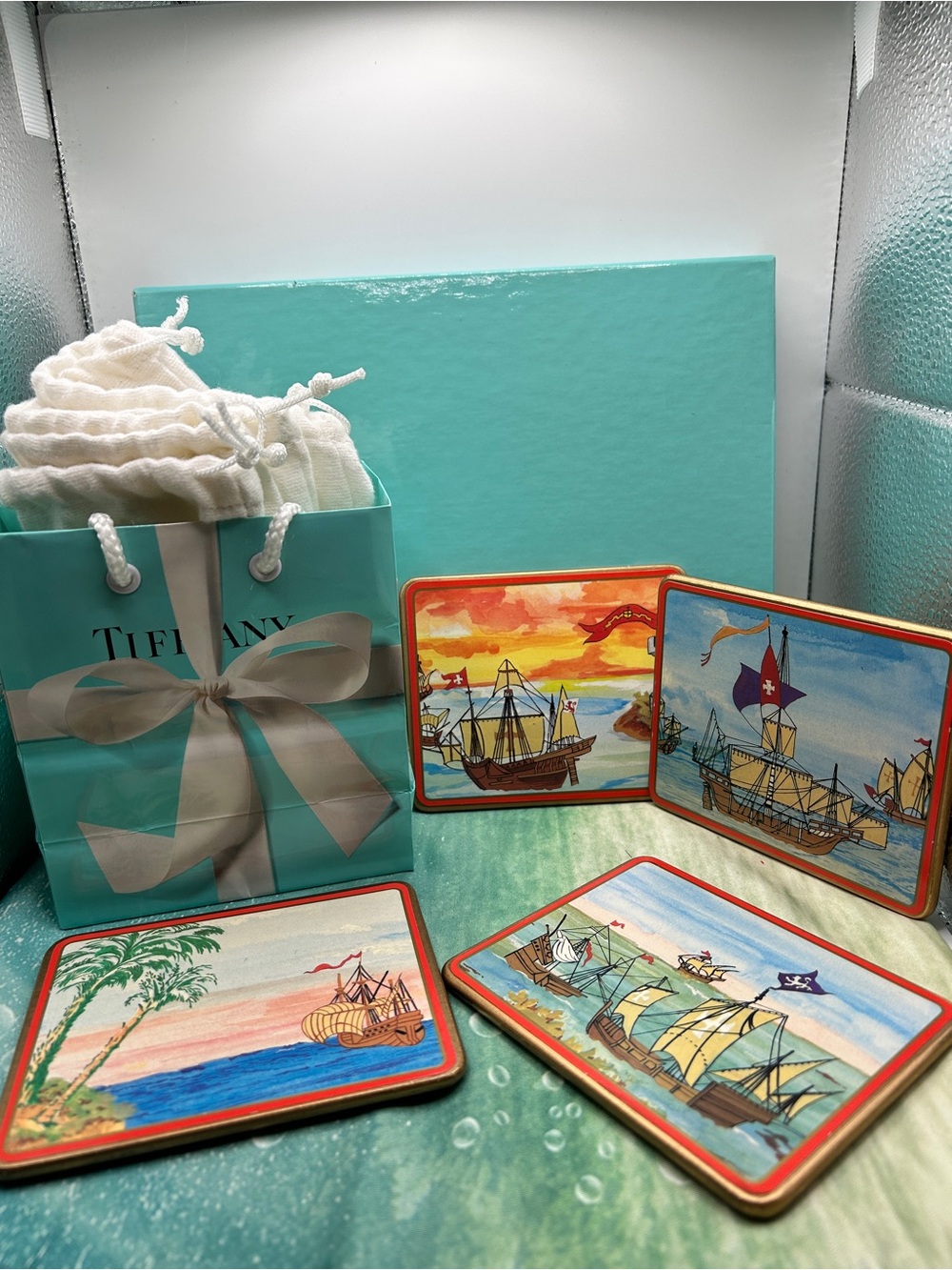 Tiffany & Co. Nautical Ship Coaster Set by Lady Claire of England for T&C Retire